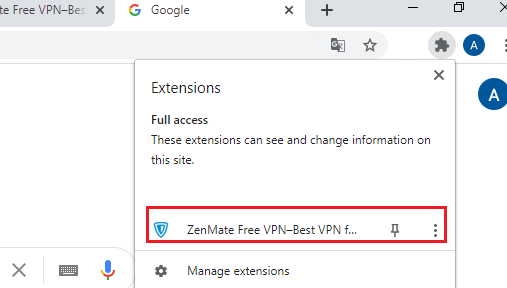 VPN extension active